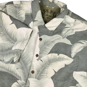 Montego Mon Button Up 100% Silk Hawaiian Shirt Men L Green Tropical Resort Cuban